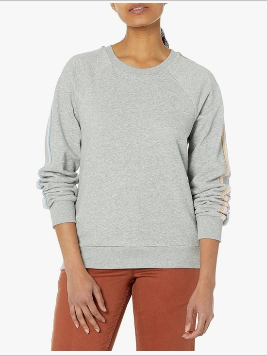 PJ Salvage Sweaters - PJ Salvage Light Gray Sweatshirt with Pastel Sleeve Stripes